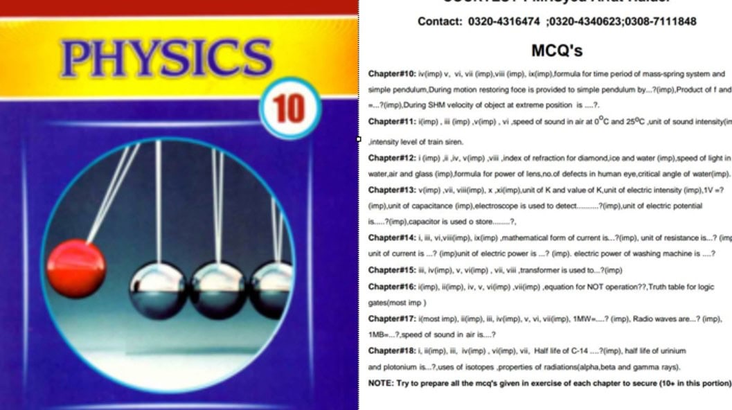 Matric Class 10 Physics Guess Papers For Bise Lahore Other Punjab Boards 2025