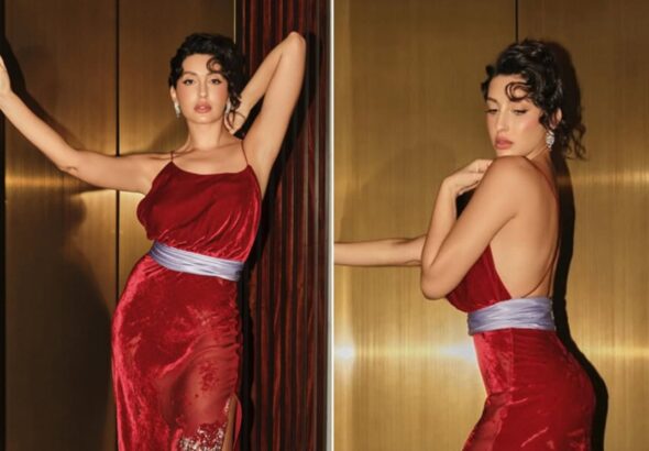Nora Fatehi Raises Temperature In In Red Hot Dress See Viral Pictures