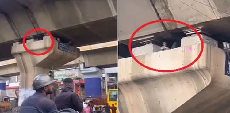 Netizens Shocked As Man Found Sleeping Inside Flyover Pillar In Viral Video