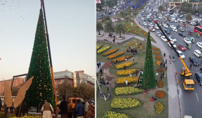 Lahore Liberty Chowk Gets Festive Makeover With Giant Christmas Tree