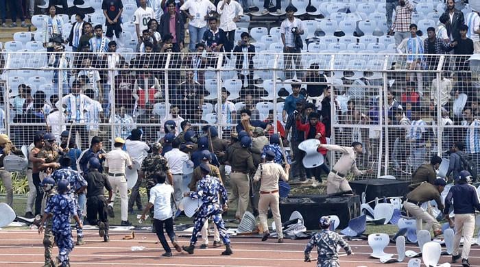 Police detain organiser of Messi visit after Indian fans rip up seats