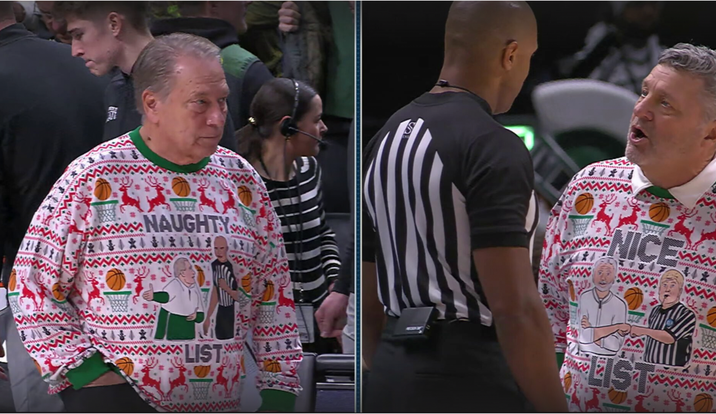 Tom Izzo Teases Ref With 'Naughty List' Ugly Christmas Sweater vs. Oakland