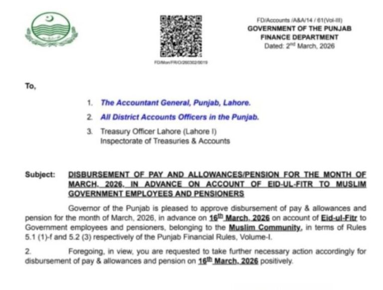 Advance Eid Salaries Punjab Govt Employees To Be Paid On March 16