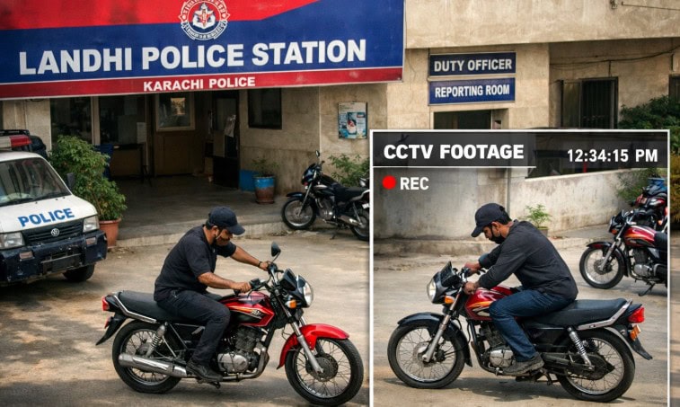 Bike Stolen From Landhi Police Station In Karachi Under Cctv Surveillance