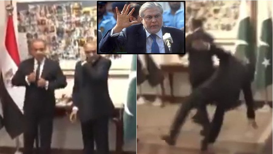 Ishaq Dar unhurt after falling at Foreign Office Reception (VIDEO)