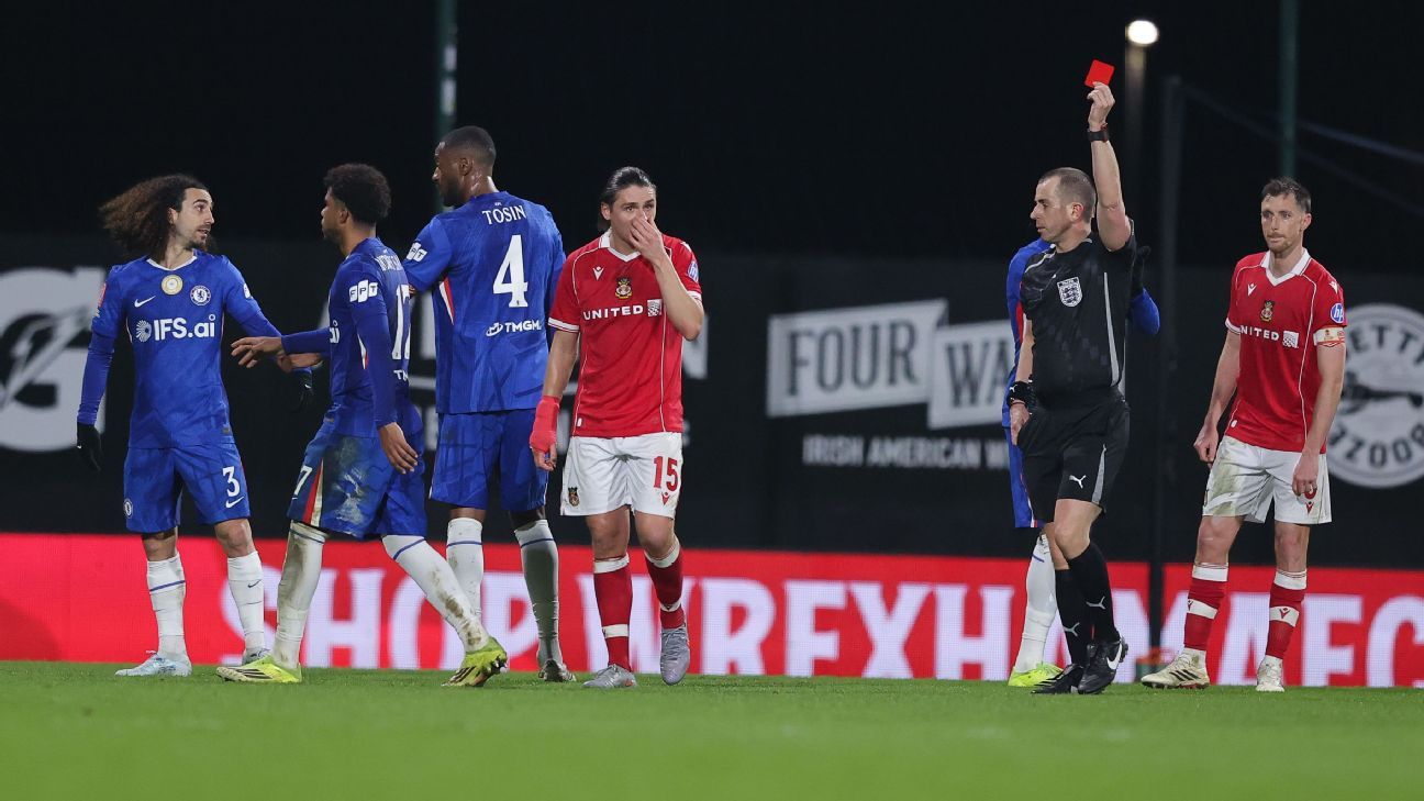 VAR review: Why was Wrexham’s Dobson sent off for his challenge on Garnacho?