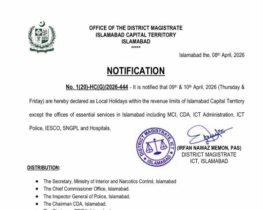 Twoday Holiday In Islamabad On April 9 10 For Usiran Talks