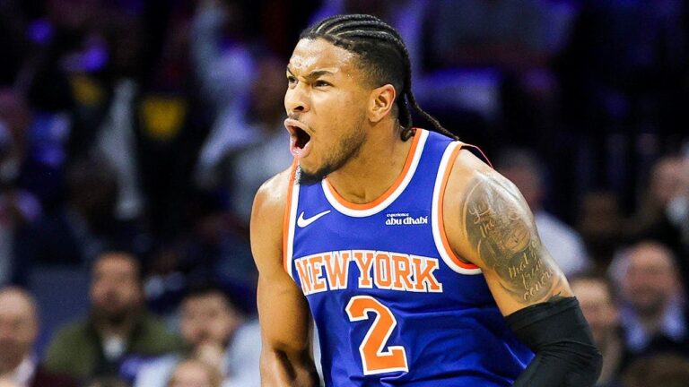 Knicks tie NBA Playoffs records for three-pointers in first half while closing in on sweep of 76ers