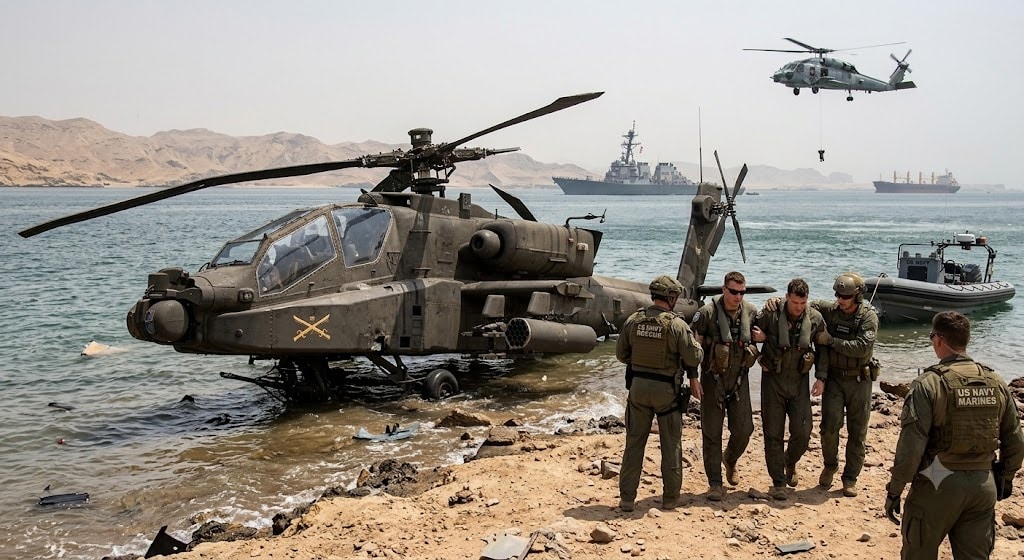 Us Apache Gunship Crashes Near Hormuz Crew Members Rescued