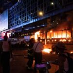 World Cup bus set alight as chaotic celebrations erupt in Manhattan after Knicks win