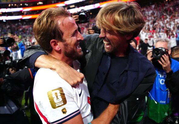 Harry Kane Presents Peter Crouch England Legacy Cap During Visit To Three Lions Camp