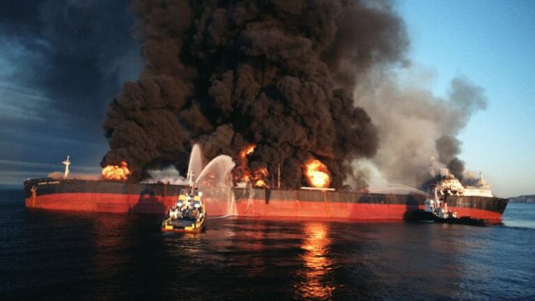 Oil Tanker Bursts Into Flames After Striking Naval Mines In Hormuz