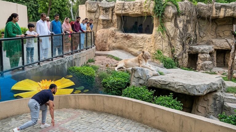 TikToker risks Life by Jumping Into Lion Cage for Viral Video Content