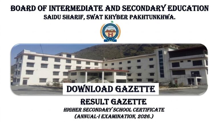 Bise Swat Class 11 12th Gazette Download Pdf
