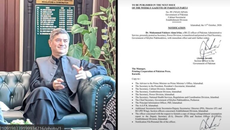 Dr Fakhar Alam Irfan Named New Chief Secretary As Kp Placed Under Emergency