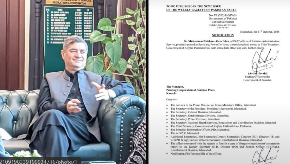 Dr Fakhar Alam Irfan Named New Chief Secretary As Kp Placed Under Emergency